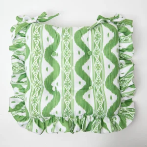Store Frilled Green Ikat Seat Pad Cushion (Set Of 4) Cushions