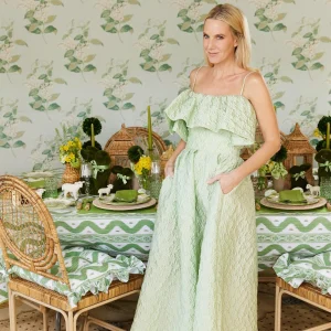 Store Frilled Green Ikat Seat Pad Cushion (Set Of 4) Cushions