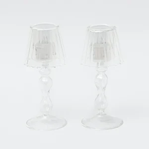 Online Glass Lantern Tea Light Holder (Pair) - 18Cm Candle Holders