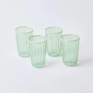 Online Green & White Rim Water Glasses (Set Of 4) Glasses
