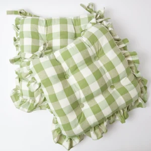Fashion Green Gingham Ruffle Seat Pad Cushions (Set Of 4) Cushions