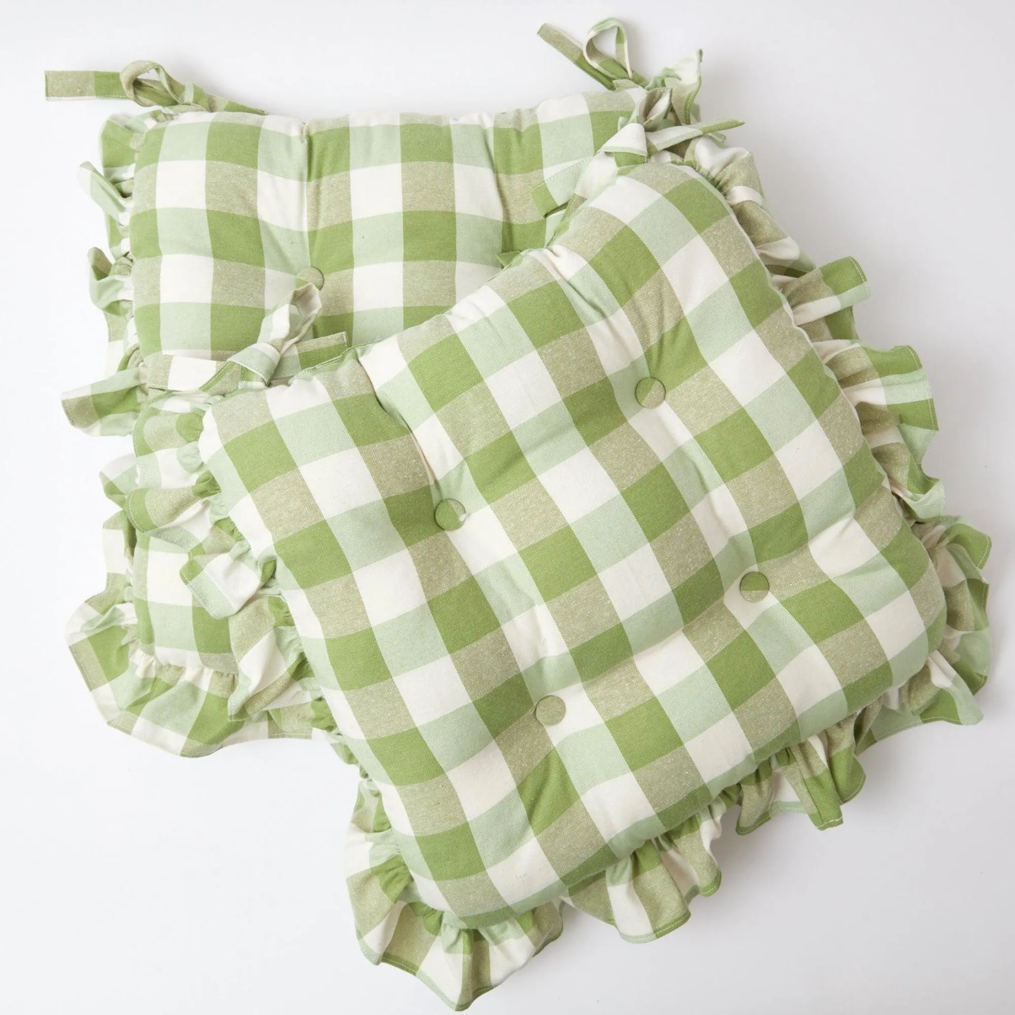 green_gingham_ruffle_seat_6.webp Fashion Green Gingham Ruffle Seat Pad Cushions (Set Of 4) Cushions