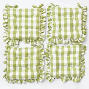Fashion Green Gingham Ruffle Seat Pad Cushions (Set Of 4) Cushions