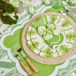 Clearance Green Saddle Stitch Napkin Bows (Set Of 4) Napkin Rings, Bows & Wreaths