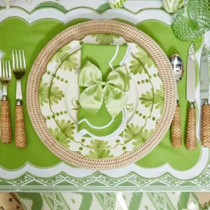 Clearance Green Saddle Stitch Napkin Bows (Set Of 4) Napkin Rings, Bows & Wreaths