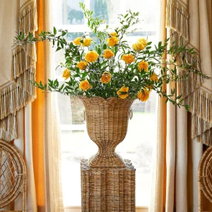 New Liliana Scalloped Rattan Pedestal And Urn Vases