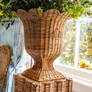New Liliana Scalloped Rattan Pedestal And Urn Vases