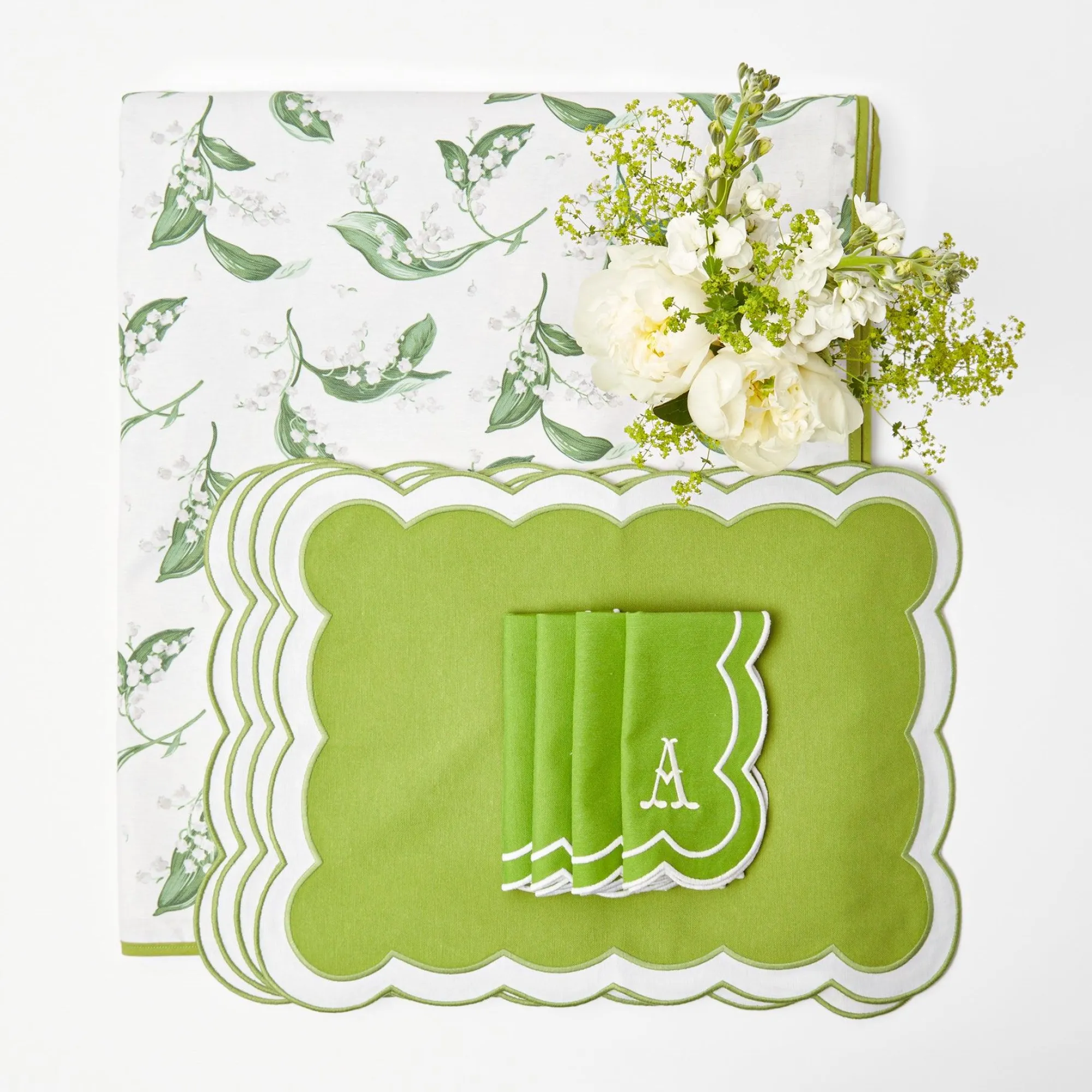 lily_of_the_valley__seren_0.webp Hot Lily Of The Valley & Serena Green Applique Linen Set Table Linen Sets