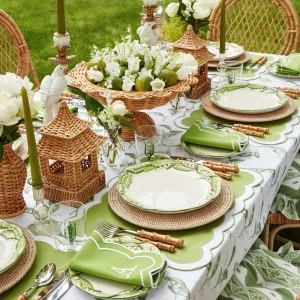 Hot Lily Of The Valley & Serena Green Applique Linen Set Table Linen Sets