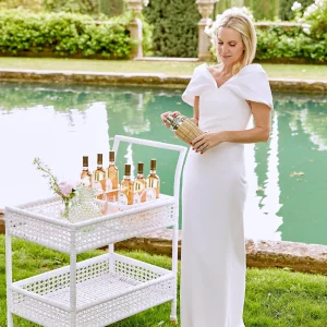 Fashion Lorenzo White Rattan Bar Cart Rattan Furniture