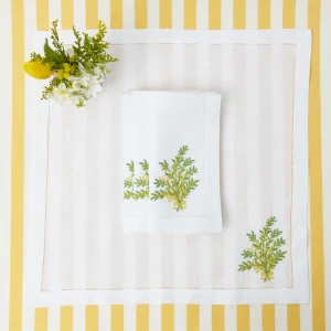 New Mimosa White Linen Placemats & Napkins (Set Of 4) Table Linen Sets