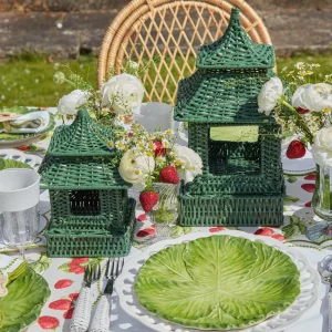 Flash Sale Mini Green Rattan Pagoda Lantern (Pair) Rattan Tableware