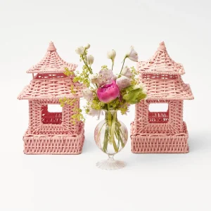 Clearance Mini Pink Rattan Pagoda Lanterns (Pair) Pagodas & Lanterns