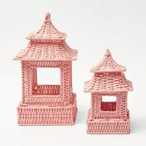Clearance Mini Pink Rattan Pagoda Lanterns (Pair) Pagodas & Lanterns