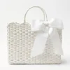 Flash Sale White Rattan Tote Bag (White Bow) Rattan Tableware