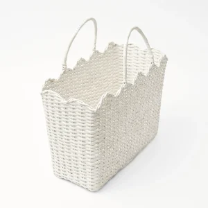 Flash Sale White Rattan Tote Bag (Blue Bow) Women Mrs. Alice Tote Bags