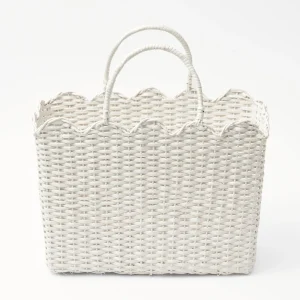 Flash Sale White Rattan Tote Bag (Blue Bow) Women Mrs. Alice Tote Bags