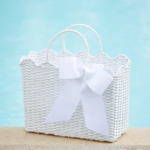 Flash Sale White Rattan Tote Bag (Blue Bow) Women Mrs. Alice Tote Bags