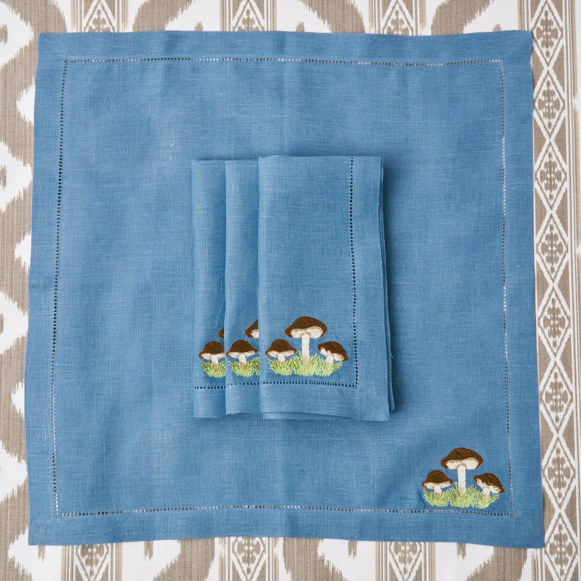 mushroom_blue_linen_napki_10.webp New Mushroom Blue Linen Napkins (Set Of 4) Napkins