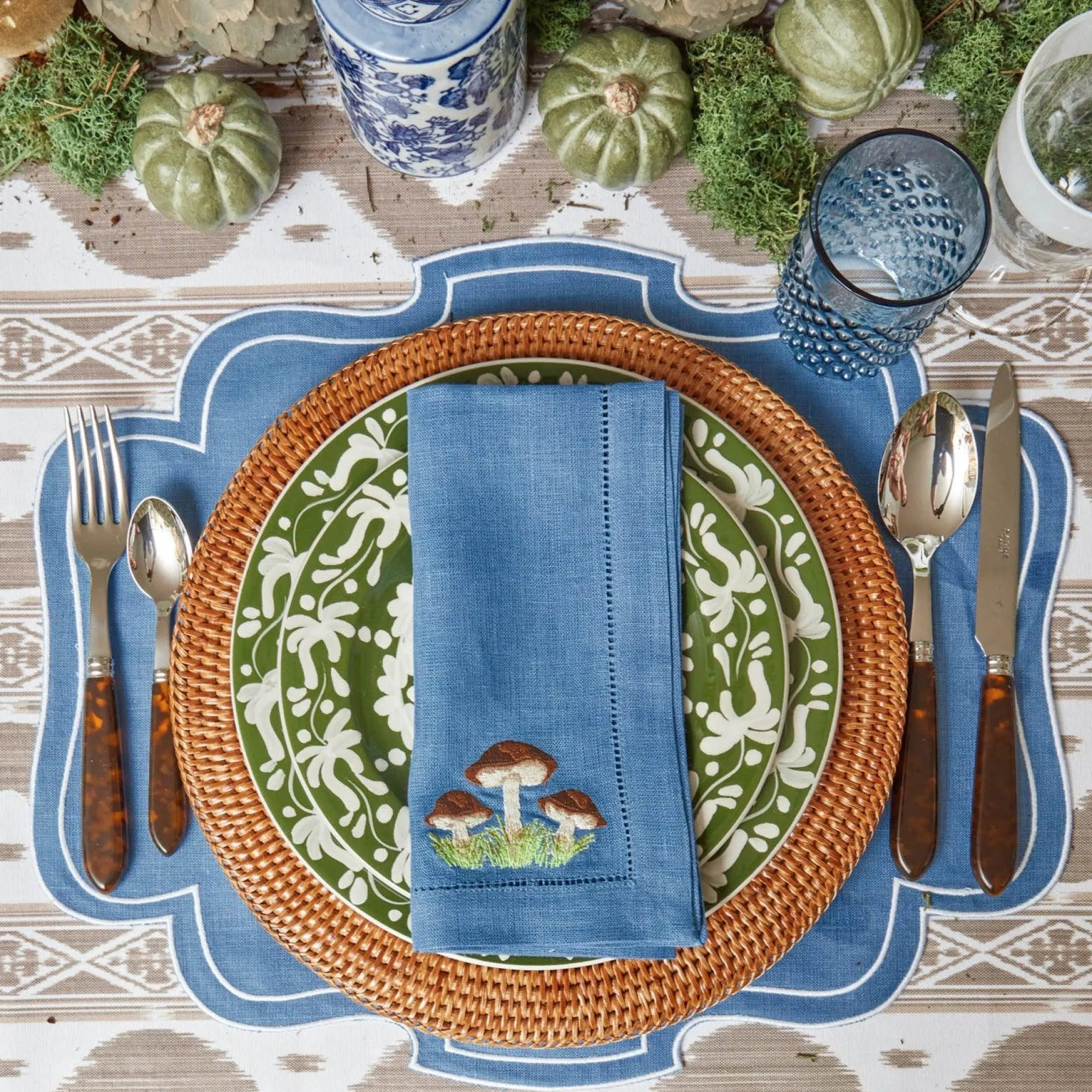 mushroom_blue_linen_napki_4.webp New Mushroom Blue Linen Napkins (Set Of 4) Napkins