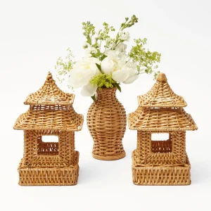 New Natural Rattan Pagoda Decoration Set Candle Holders