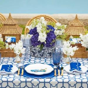 Fashion Navy Blue Floral Tole Scalloped Planter Vases