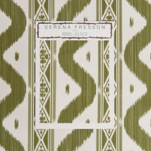 New Olive Green Ikat Stripe Fabric Serena Fresson Fabrics