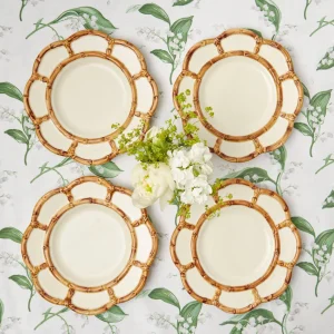 Clearance Petal Bamboo Ceramic Dinner Plate (Set Of 4) Bamboo Crockery