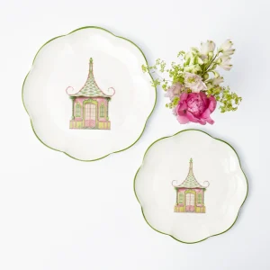 Best Sale Pink & Green Pagoda Dinner & Starter Plates (Set Of 8) Starter Plates