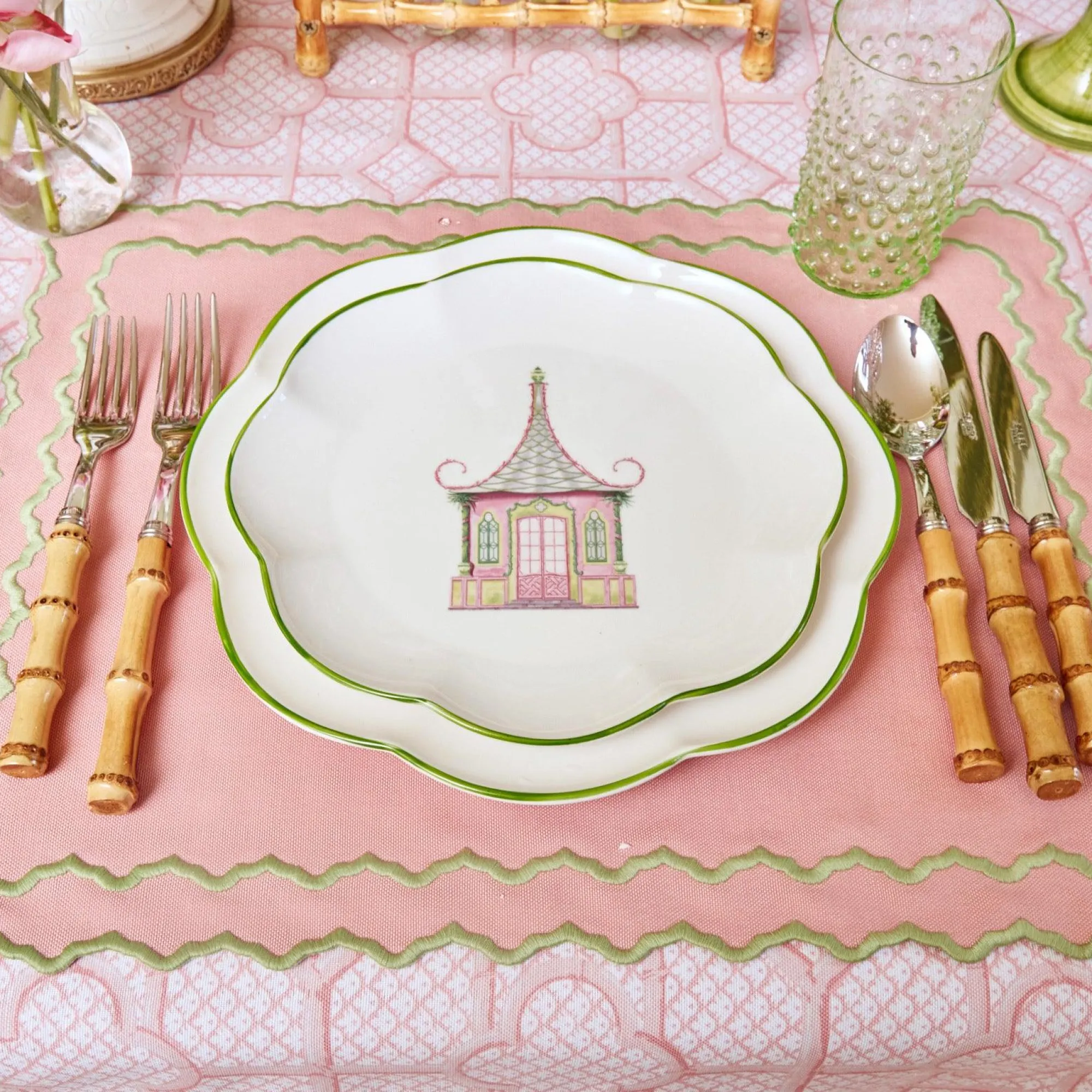 pink__green_pagoda_starte_13.webp Shop Pink & Green Pagoda Starter Plate (Set Of 4) Crockery Sets