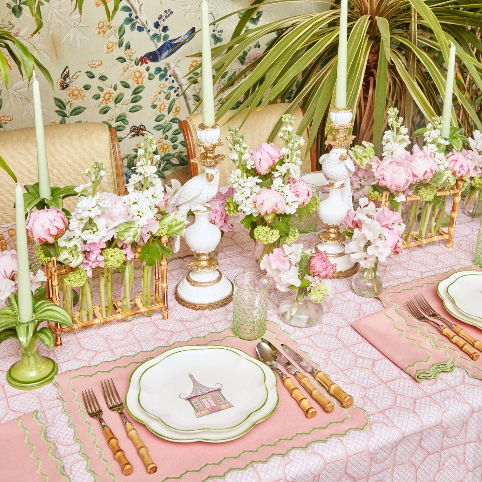 pink__green_pagoda_starte_17.webp Shop Pink & Green Pagoda Starter Plate (Set Of 4) Crockery Sets