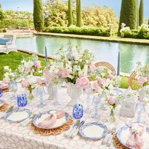 Sale Pink Bamboo, Water Hyacinth & Pink Fringe Linen Set Table Linen Sets