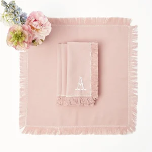 Sale Pink Bamboo, Water Hyacinth & Pink Fringe Linen Set Table Linen Sets
