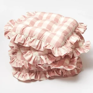 Outlet Pink Gingham Ruffle Seat Pad Cushion (Set Of 4) Cushions