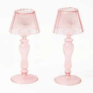 Cheap Pink Glass Lantern Tea Light Holder (Pair) - 24Cm Pagodas & Lanterns
