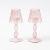 Store Pink Glass Lantern Tea Light Holder (Pair) - 18Cm Pagodas & Lanterns