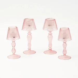 Clearance Pink Glass Lantern Tea Light Holder Set Pagodas & Lanterns