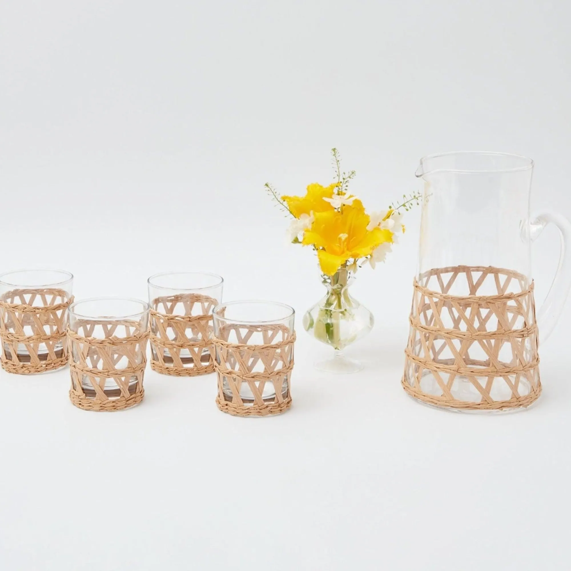 raffia_water_glasses__jug_9.webp Outlet Raffia Water Glasses & Jug Set Glassware Sets