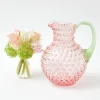Fashion Rose Hobnail Jug With Emerald Handle & Glasses (Set Of 6) Jugs