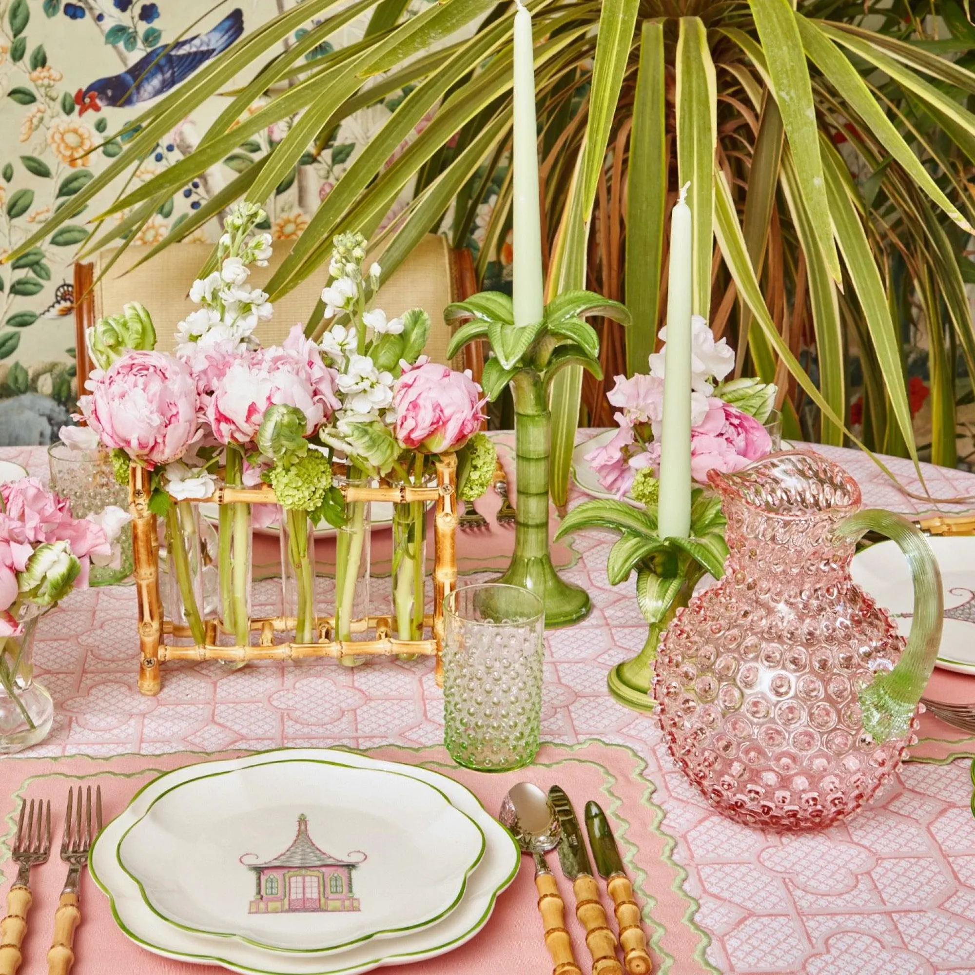 rose_hobnail_jug_with_eme_3.webp Online Rose Hobnail Jug With Emerald Handle Glassware Sets