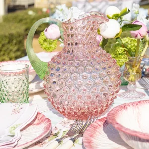 Fashion Rose Hobnail Jug With Emerald Handle & Glasses (Set Of 6) Jugs