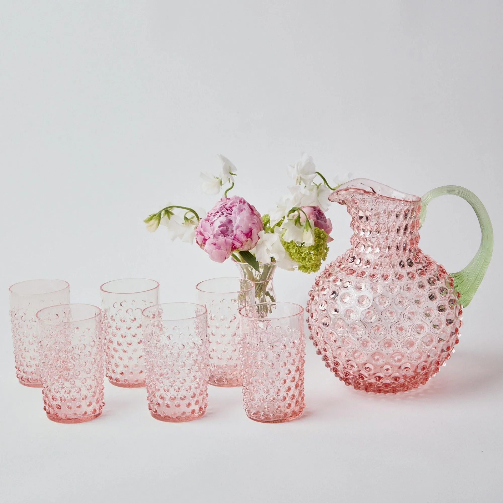 rose_hobnail_jug_with_eme_7.webp Online Rose Hobnail Jug With Emerald Handle Glassware Sets