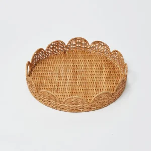 New Round Rattan Scalloped Tray Rattan Tableware