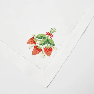Clearance Strawberry White Linen Embroidered Napkins (Set Of 4) Napkins