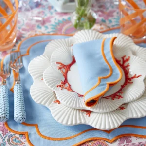 Outlet Sylvie Blue And Orange Placemats & Napkins (Set Of 4) Table Linen Sets