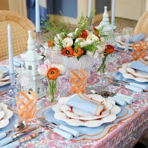 Outlet Sylvie Blue And Orange Placemats & Napkins (Set Of 4) Table Linen Sets