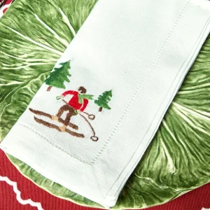 Discount White Embroidered Skier Napkins (Set Of 4) Napkins