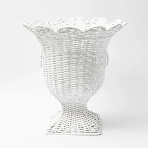 Outlet White Liliana Scalloped Rattan Urn Rattan Furniture