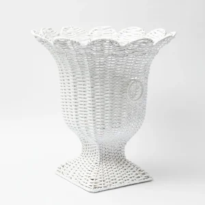 Outlet White Liliana Scalloped Rattan Urn Rattan Furniture