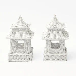 Cheap White Rattan Pagoda & Urn Vase Set Urns & Pedestals